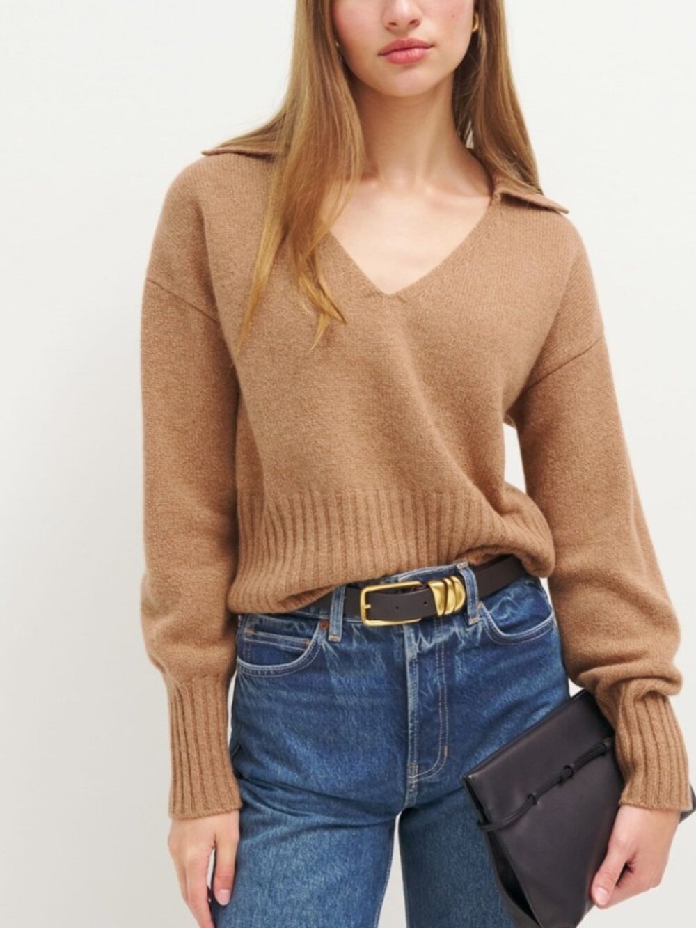 Reformation Beckie Cashmere Collared Sweater Size XS Tan